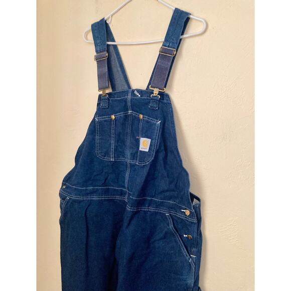 VTG Carhartt Men's Overalls Denim High Back Bib Size 48x34 Altered - Picture 3 of 9